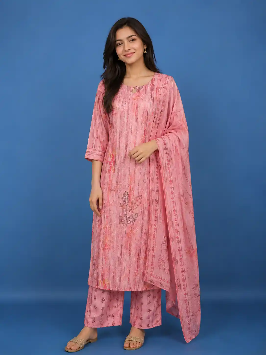 Peach Floral Design Printed Cotton Salwar Suit